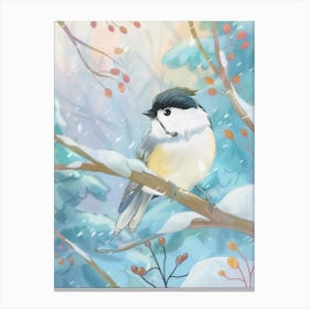 Chickadee Bird on a Snowy Branch Canvas Print