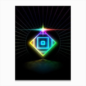 Neon Geometric Glyph in Candy Blue and Pink with Rainbow Sparkle on Black n.0258 Canvas Print