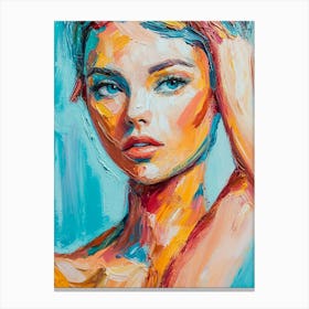 Multicolored Tones Girl With Blue Hair Canvas Print