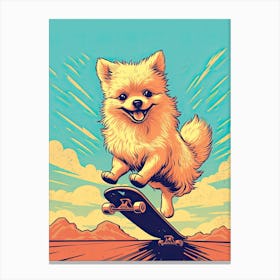 Pomeranian Dog Skateboarding Illustration 1 Canvas Print