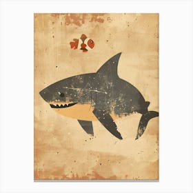 Shark & Fish Modern Storybook Style 1 Canvas Print