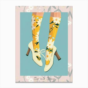 Step Into Spring White Floral Vintage Shoes 1 Canvas Print