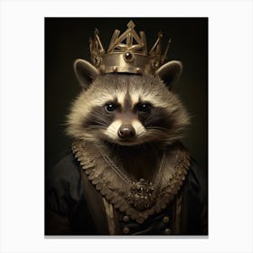 Vintage Portrait Of A Guadeloupe Raccoon Wearing A Crown 4 Canvas Print