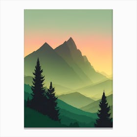 Misty Mountains Vertical Composition In Green Tone Canvas Print