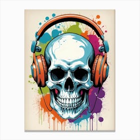 Skull With Headphones Pop Art (13) Canvas Print