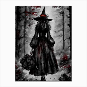Autumn Witch in the Darkling Woods ~ Witchy Gothic Fall Spooky Fairytale Watercolour  Canvas Print