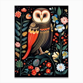 Folk Bird Illustration Barn Owl 4 Canvas Print