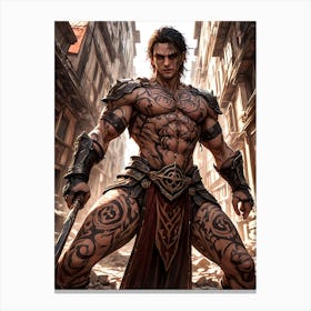 Barbarian Warrior with Sword. Art Print #13 Canvas Print