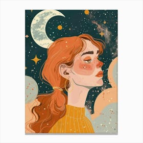 Girl With Moon And Stars 2 Canvas Print