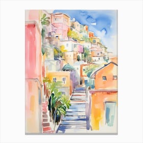 Positano, Italy Watercolour Streets 4 Canvas Print