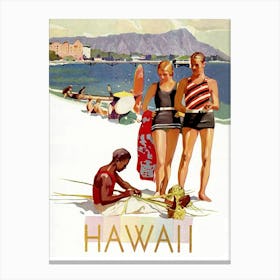 Hawaii, Couple On A Stroll And A Local Craftsmen Canvas Print