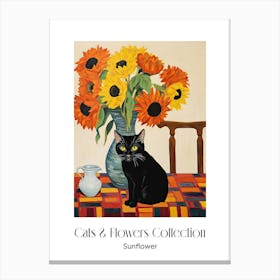Cats & Flowers Collection Sunflower Flower Vase And A Cat, A Painting In The Style Of Matisse 0 Canvas Print