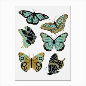 Texas Butterflies   Mint And Gold Canvas Print
