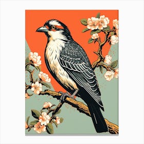 Vintage Bird Linocut Crested Caracara 1 Canvas Print