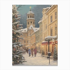 Vintage Winter Illustration Vilnius Lithuania 2 Canvas Print