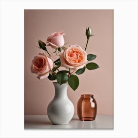 A Vase Of Pink Roses 74 Canvas Print