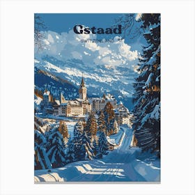 Gstaad Switzerland Ski Resort Travel Art Illustration Canvas Print