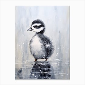 Black Feathered Duckling In A Snow Scene 1 Canvas Print