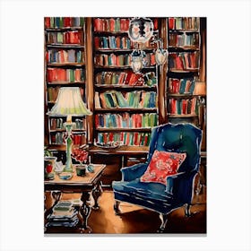 Blue Chair In A Library Canvas Print