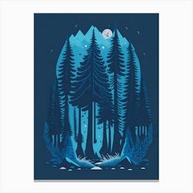 A Fantasy Forest At Night In Blue Theme Canvas Print