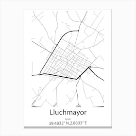 Lluchmayor,Spain Minimalist Map Canvas Print