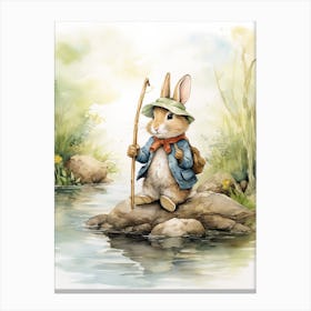 Bunny Fishing Rabbit Prints Watercolour 1 Canvas Print