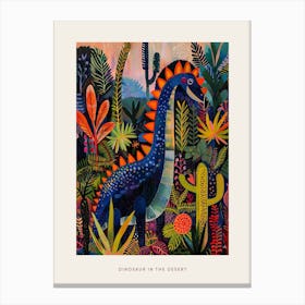 Dinosaur In The Desert With Cactus & Succulents Poster Canvas Print