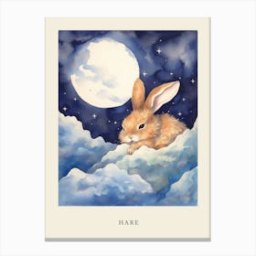 Baby Hare 1 Sleeping In The Clouds Nursery Poster Canvas Print