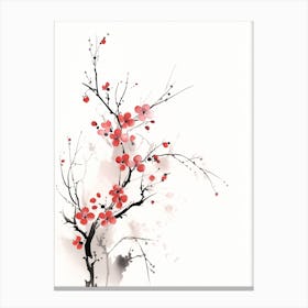 Japanese Cherry Blossoms Sumi-e Canvas Print