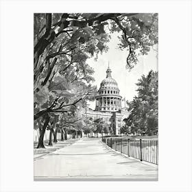 The Texas State Capitol Austin Texas Black And White Drawing 4 Canvas Print