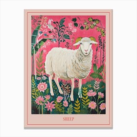 Floral Animal Painting Sheep 1 Poster Canvas Print