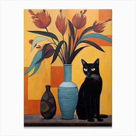 Bird Of Paradise Flower Vase And A Cat, A Painting In The Style Of Matisse 2 Canvas Print