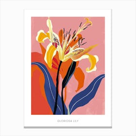 Colourful Flower Illustration Poster Gloriosa Lily 1 Canvas Print