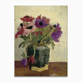 Flowers In A Green Vase Canvas Print