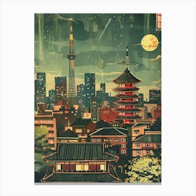 Japan At Night Mid Century Modern Travel Canvas Print