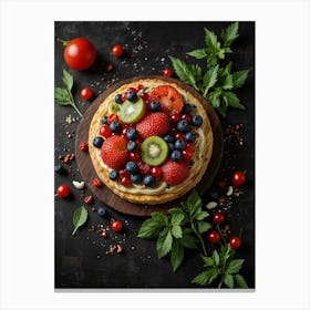 Fresh Fruit Tart On A Wooden Board Canvas Print