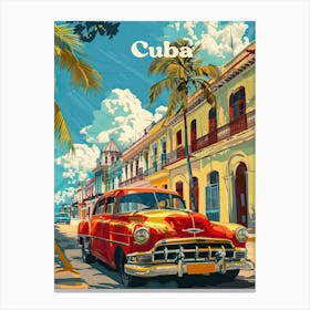 Cuba Vintage Art Illustration Canvas Print