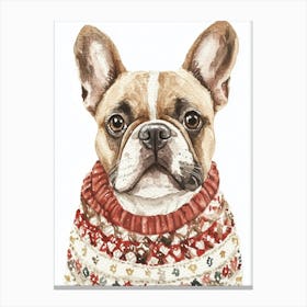 French Bulldog In Christmas Jumper Neutral Canvas Print