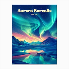 Aurora Borealis Iceland Dancing Lights Travel Art Illustration Canvas Print