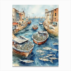 Fishing Boats In The Harbour Canvas Print