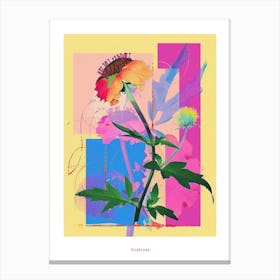 Scabiosa 3 Neon Flower Collage Poster Canvas Print