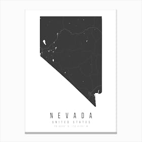 Nevada Mono Black And White Modern Minimal Street Map Canvas Print