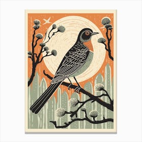 Vintage Bird Linocut Cuckoo 1 Canvas Print