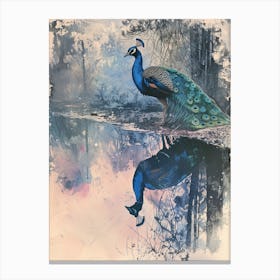 Peacock Reflection Textured Canvas Print