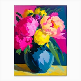 Vase Of Colourful Peonies Pink And Yellow 1 Colourful Painting Canvas Print