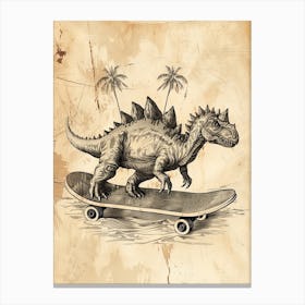 Vintage Stegosaurus Dinosaur On A Skateboard   1 Canvas Print