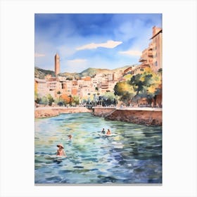 Swimming In Malaga Spain Watercolour Canvas Print