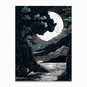 Full Moon Over The Water Canvas Print