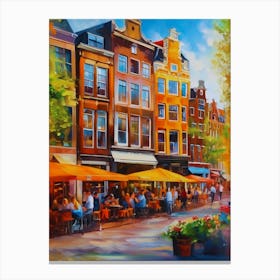 The city of Amsterdam,Netherlands, streets, cafes, passing by,the beauty of summer, oil colors.22 Canvas Print