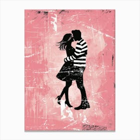 Couple Kissing On A Pink Background Canvas Print